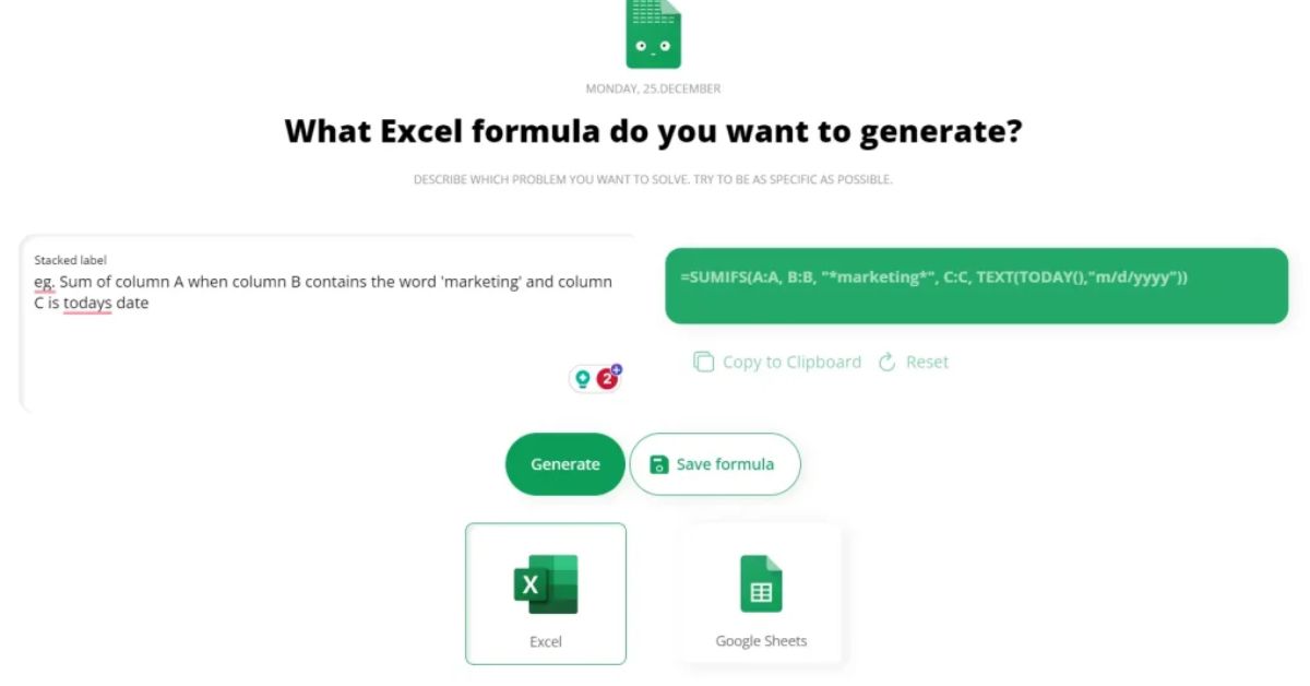 Free Formula Generator Ai for Excel & Google Sheets